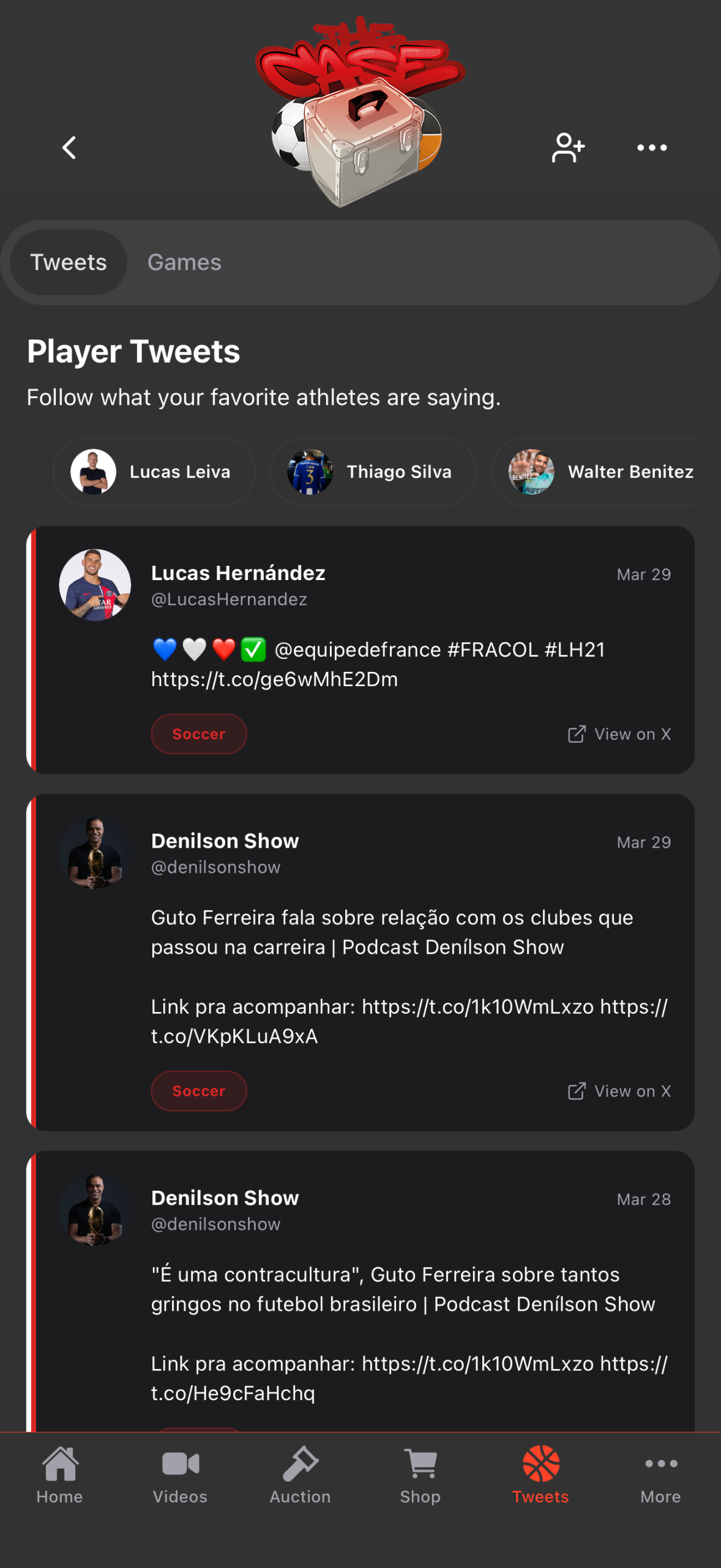 The Case app tweets screen